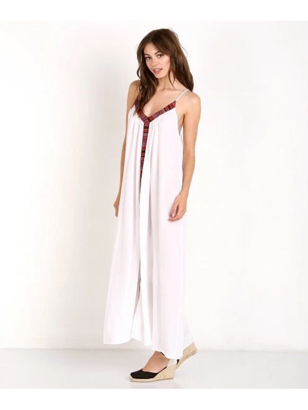 9seed Women's White Portofino Maxi Dress w/Peruvian Trim OS